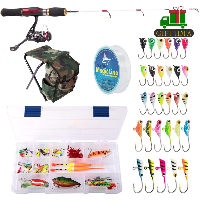 Dr.Fish 94pcs Ice Fishing Rod & Reel Combos with Backpack Stool
