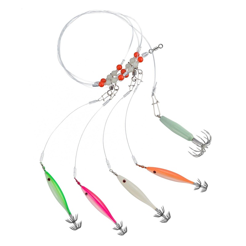 Dr.Fish Pre-Rigged Luminous Squid Jig Rig-1 (5 Jigs)