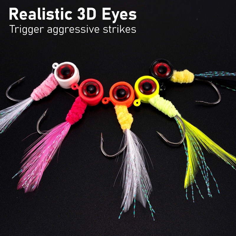 Dr.Fish 10pcs Marabou Feather Jigs 1/16oz 1/8oz 3/16oz 1/4oz 0.85g/   1/32oz red