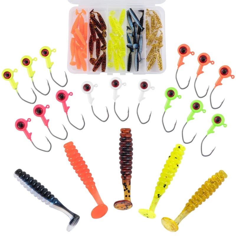 Dr.Fish 55pcs Crappie Lures Kit 15pcs jigs+40pcs Paddle Tails) Jig head weight1/8oz