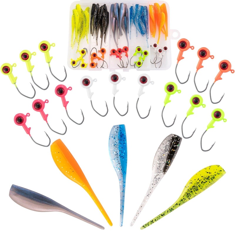 Dr.Fish 55pcs  Crappie Lures Kit15pcs jigs+40pcs Shad Baits) Jig head weight:1/8oz