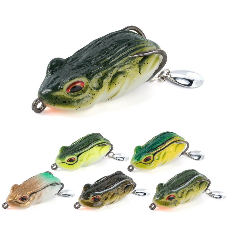 Dr.Fish 6pcs 3D Frog Soft Bait with Hook and Spinner  2”