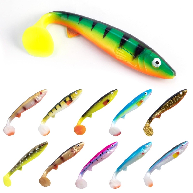 Dr. Fish Large Paddle Tail Soft  Baits 6.5″ Brown yellow orange with glitter