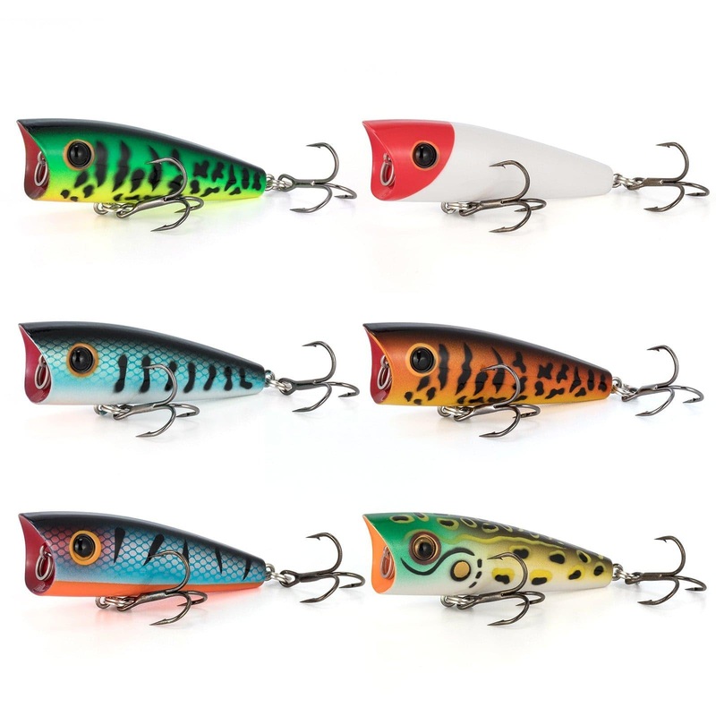 Dr.Fish Topwater Popper  Fishing Lures  2.4″  1/4oz Blue ShadFire TigerOrange-3 Pack