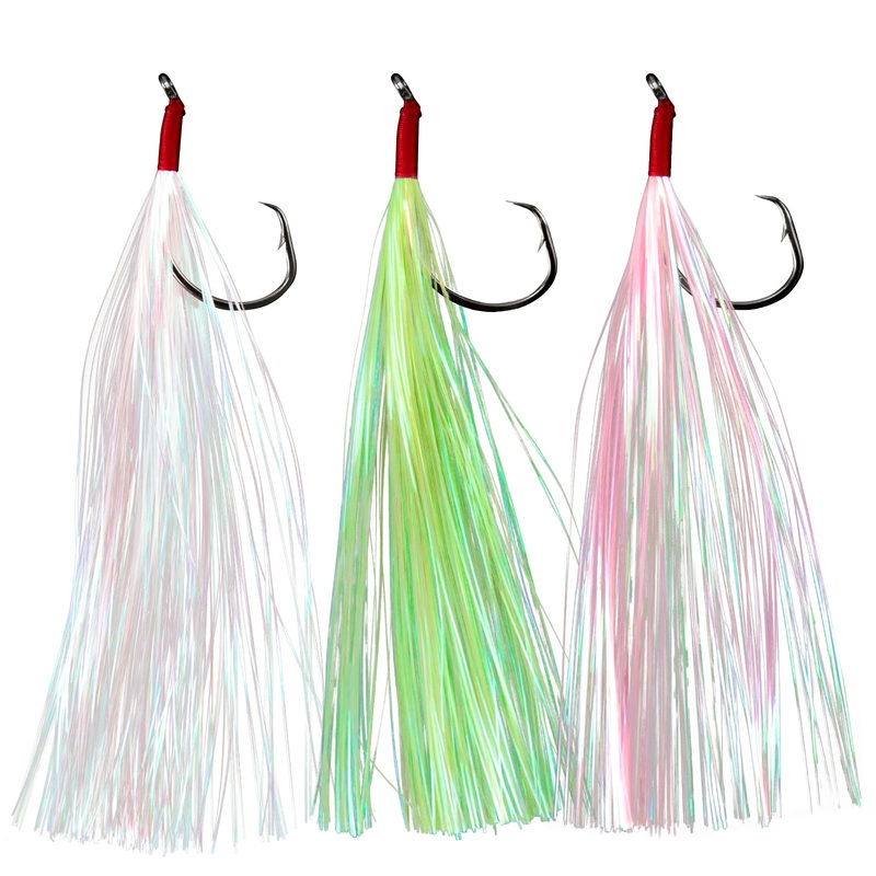 Dr.Fish 10 pcs Teaser Hooks for Hi/Lo Rig Fluke Flounder Rig #1/0-#5/0 Green #1/0
