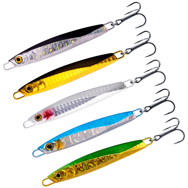 Dr.Fish 5pcs Fishing Jigs Metal Spoon 1oz-2oz 1/4oz with Box