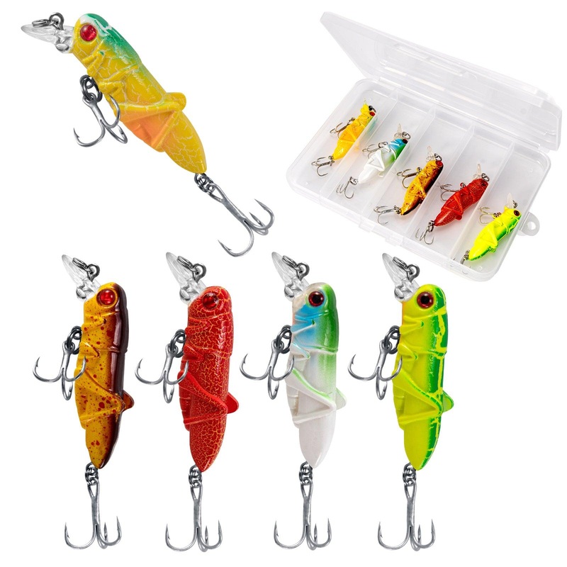 Dr.Fish 5pcs Grasshopper Crankbait Topwater Fishing Lures 0.14-0.35oz 2.87in 0.15oz