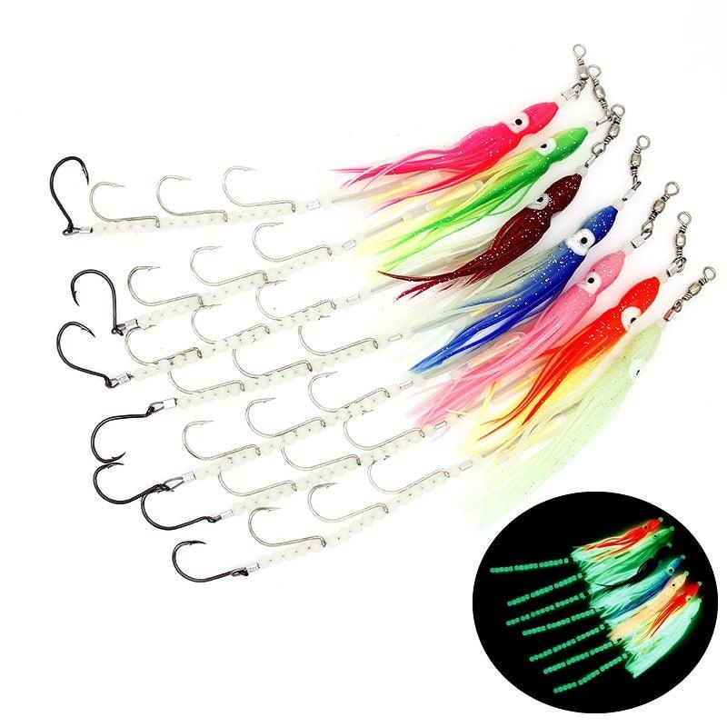 Dr.Fish Luminous Octopus Squid Lure with String Hooks  3/0#-5/0# 3/0#