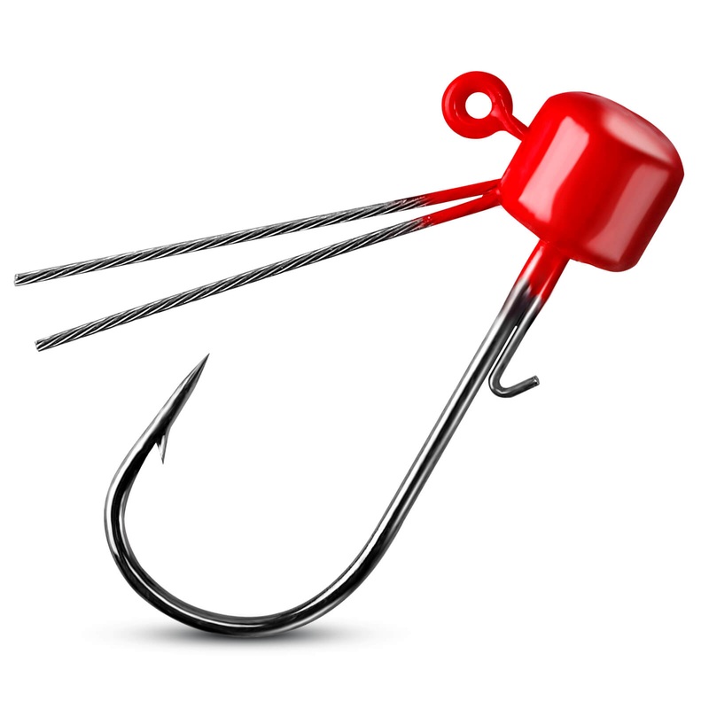 Dr.Fish 10pcs Ned Rig Jig Heads Weedless 1/4oz-3/16oz Red 1/4oz