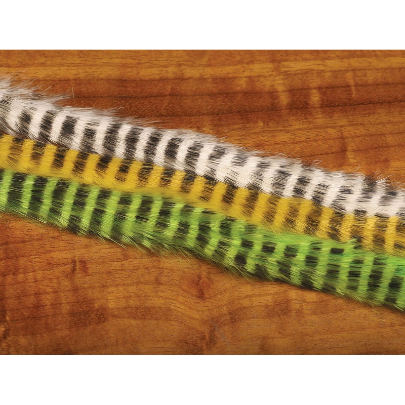 Hareline Black Barred Magnum Rabbit Strips Chartreuse