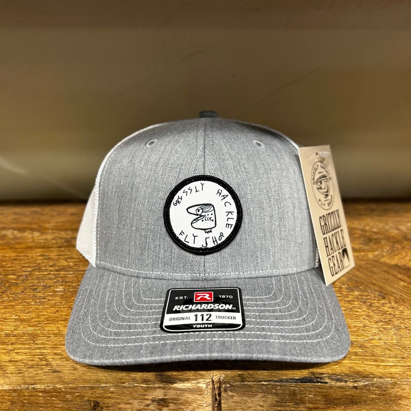Grizzly Hackle “Bea’s Patch” Youth Trucker Hat Grey/White