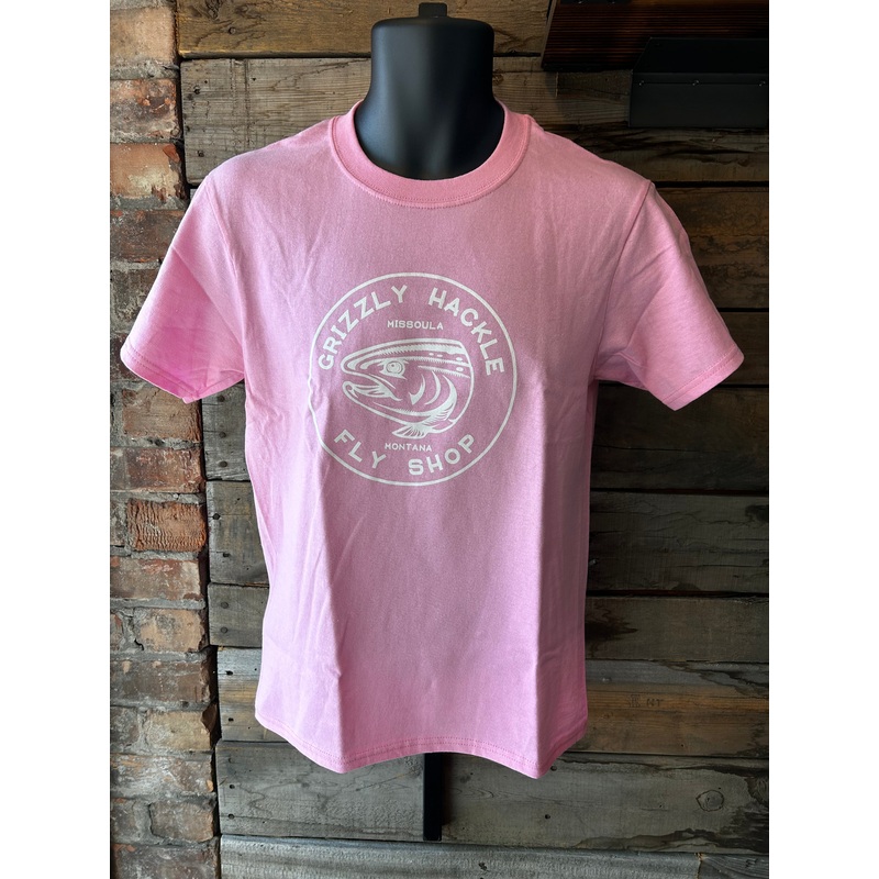 Grizzly Hackle “Circle Fish” Youth T-Shirt Pink X Small