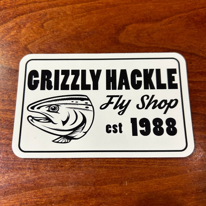 Grizzly Hackle Stickers- Established 1988 2″x4″