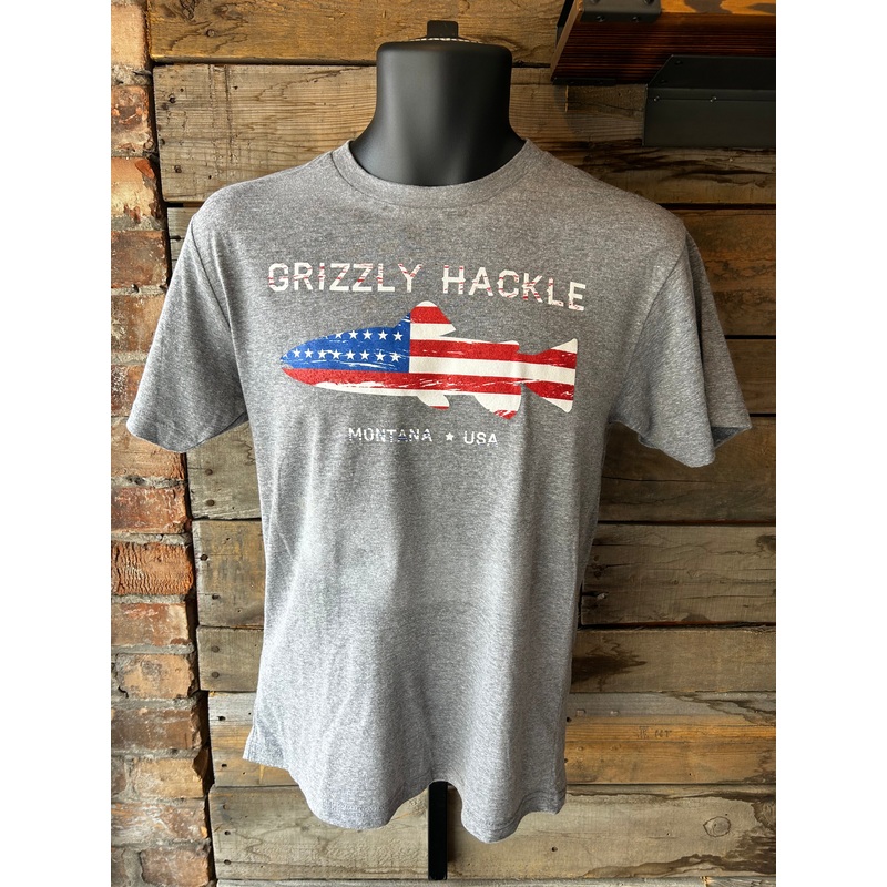 Grizzly Hackle “USA Trout” T-Shirt Grey Small