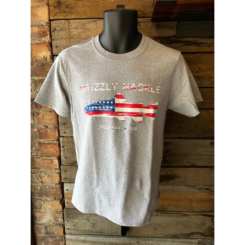 Grizzly Hackle “USA Trout” Youth T-Shirt Grey X Small
