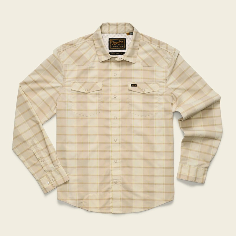 Howler Bros M’s H Bar B Tech Longsleeve Shirt Braden Plaid : Faded Khaki Small